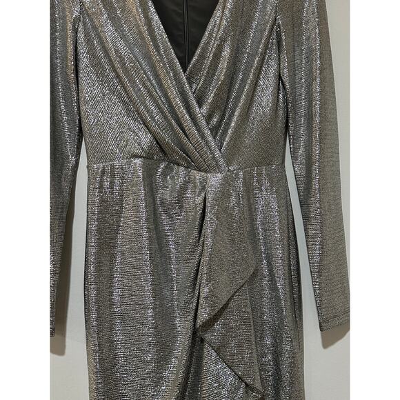 Lauren Ralph Lauren Metallic Knit Faux Wrap Ruffle Dress Size 6 NWT Cocktail - Picture 6 of 15